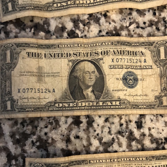 3 1957 B series blue stamped dollar bills - Picture 3 of 5